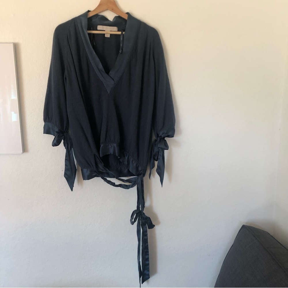 Stella McCartney x H&M Wool Silk Wrap Sash Short Sleeve Sweater in Blue Sz S